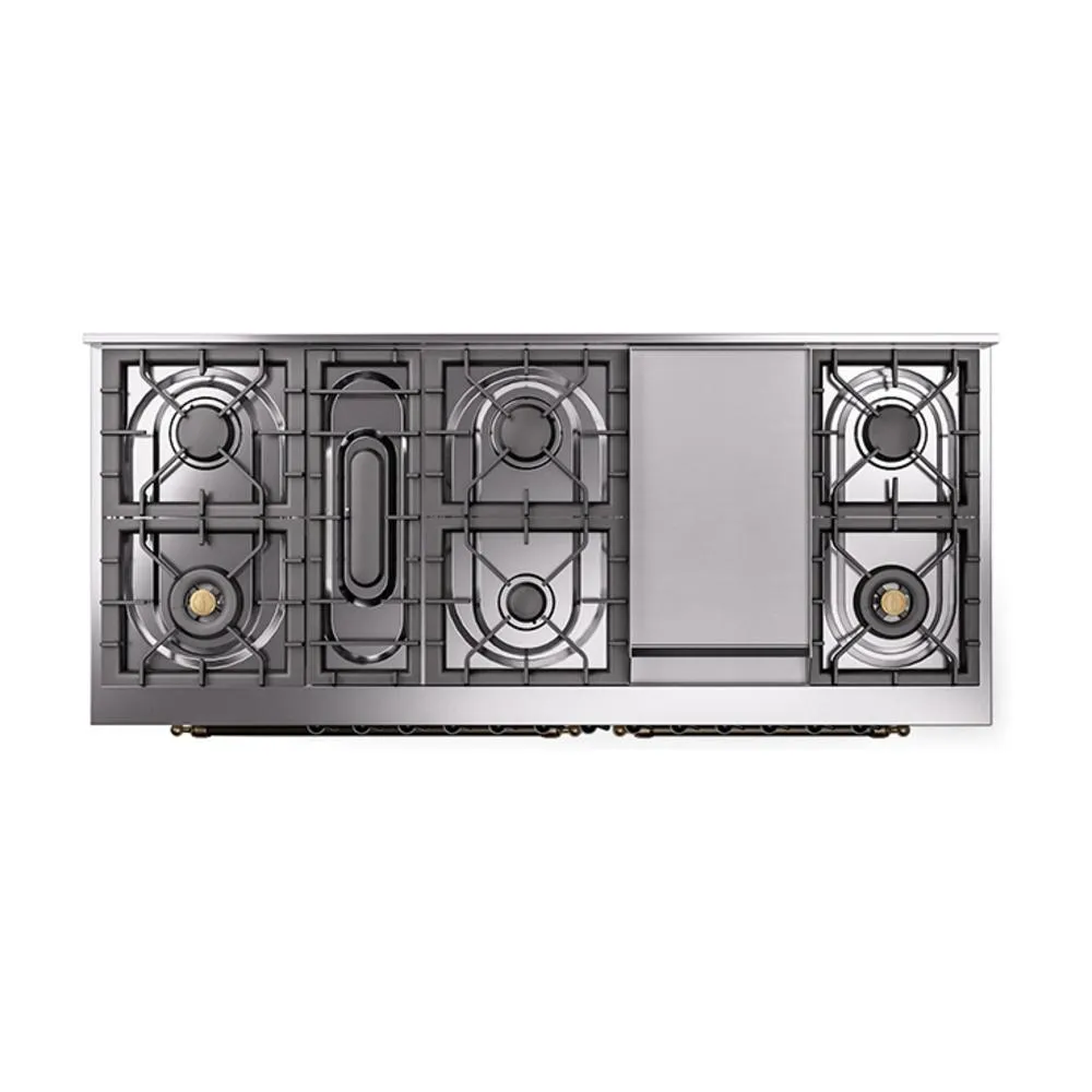 Ilve UN60FQNMPAWB Ilve Un60Fqnmpawb Nostalgie Ii Noblesse 60" Dual Fuel Range (9 Sealed Burners   Griddle, Natural Gas, Solid Door, Antique White, Burnished)