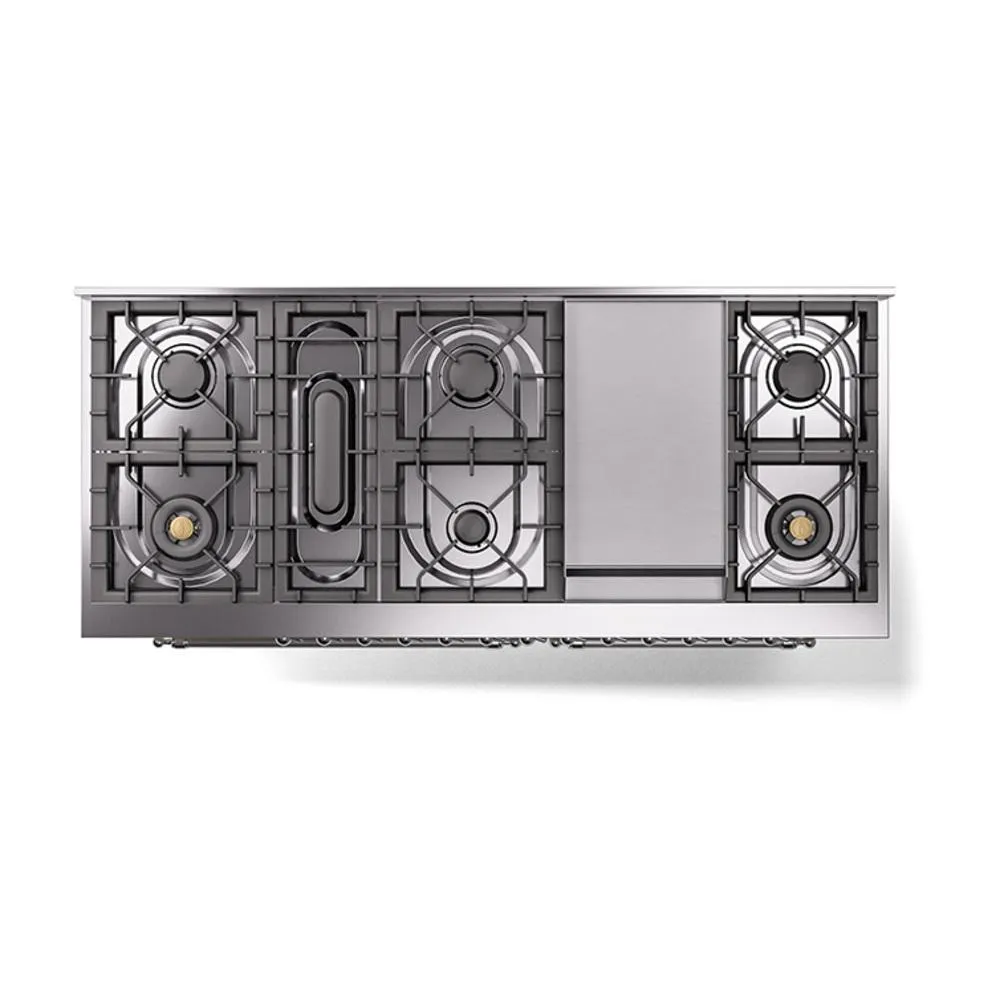 Ilve UN60FQNMPAWC Ilve Un60Fqnmpawc Nostalgie Ii Noblesse 60" Dual Fuel Range (9 Sealed Burners   Griddle, Natural Gas, Solid Door, Antique White, Chrome)