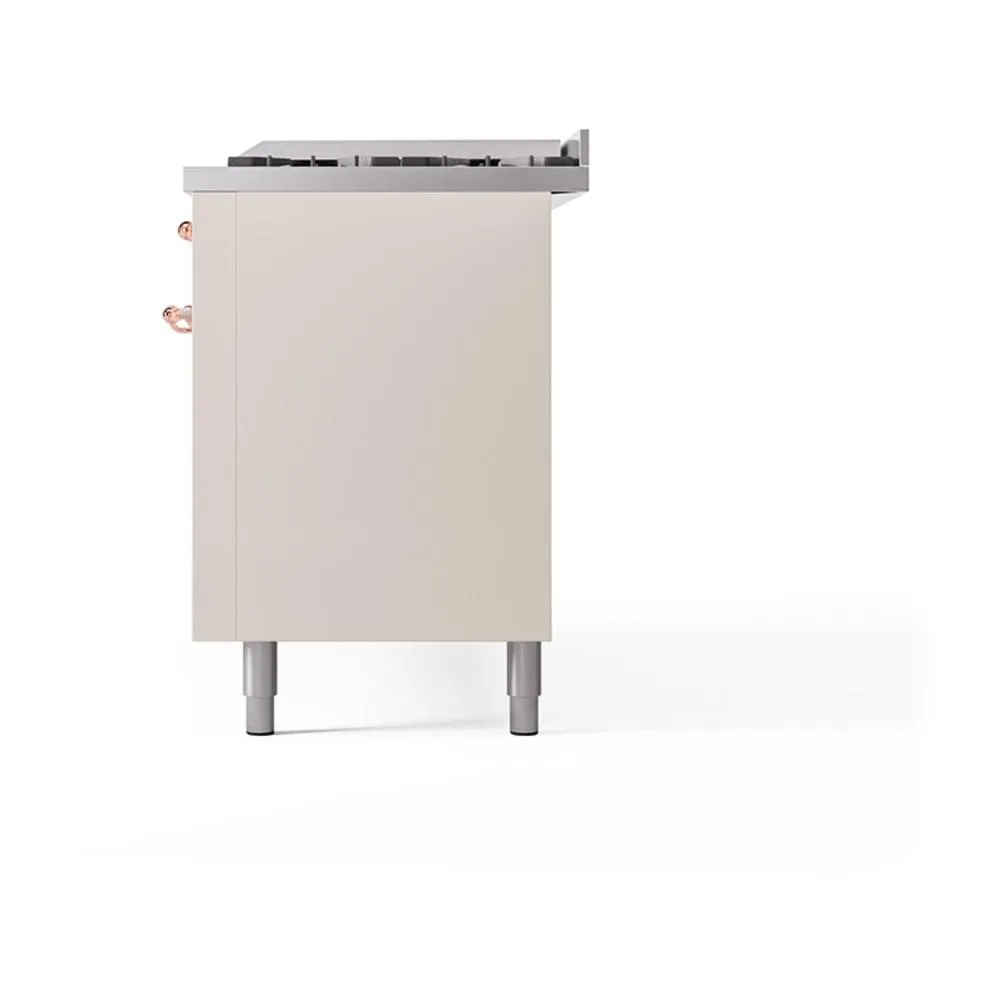 Ilve UN60FQNMPAWP Ilve Un60Fqnmpawp Nostalgie Ii Noblesse 60" Dual Fuel Range (9 Sealed Burners   Griddle, Natural Gas, Solid Door, Antique White, Copper)