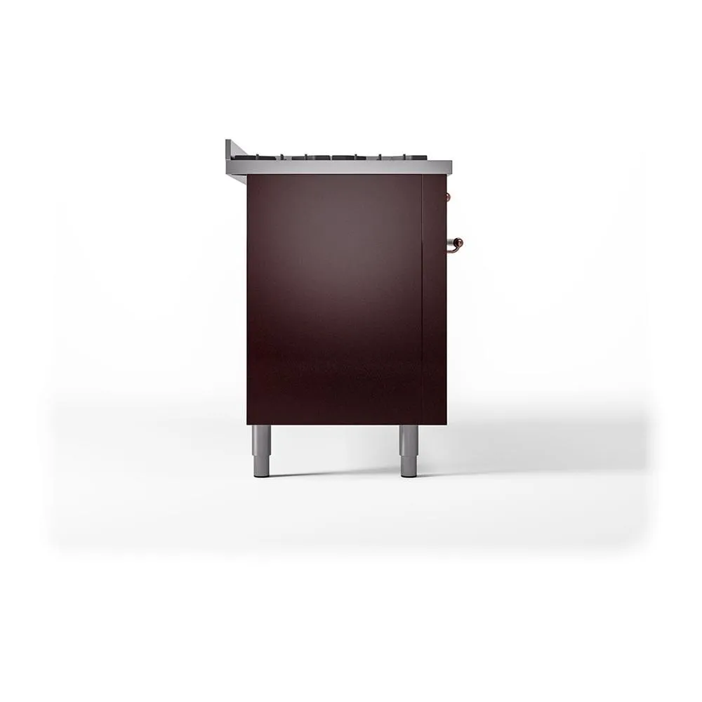 Ilve UN60FQNMPBUPLP Ilve Un60Fqnmpbuplp Nostalgie Ii Noblesse 60" Dual Fuel Range (9 Sealed Burners   Griddle, Liquid Propane, Solid Door, Burgundy, Copper)