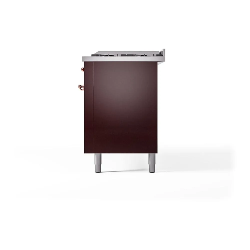Ilve UN60FQNMPBUPLP Ilve Un60Fqnmpbuplp Nostalgie Ii Noblesse 60" Dual Fuel Range (9 Sealed Burners   Griddle, Liquid Propane, Solid Door, Burgundy, Copper)