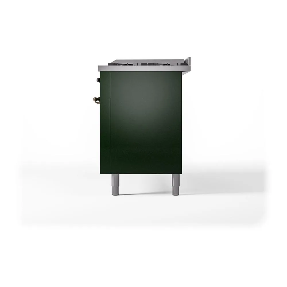 Ilve UN60FQNMPEGBLP Ilve Un60Fqnmpegblp Nostalgie Ii Noblesse 60" Dual Fuel Range (9 Sealed Burners   Griddle, Liquid Propane, Solid Door, Emerald Green, Burnished)