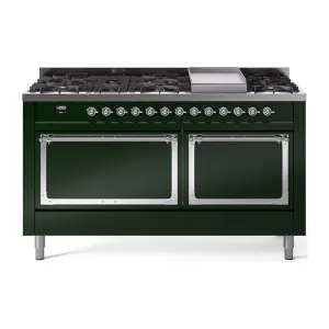 Ilve UN60FQNMPEGCLP Ilve Un60Fqnmpegclp Nostalgie Ii Noblesse 60" Dual Fuel Range (9 Sealed Burners   Griddle, Liquid Propane, Solid Door, Emerald Green, Chrome) Professional Ranges dual fuel professional range 36 inch