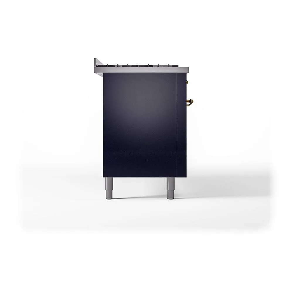 Ilve UN60FQNMPMBG Ilve Un60Fqnmpmbg Nostalgie Ii Noblesse 60" Dual Fuel Range (9 Sealed Burners   Griddle, Natural Gas, Solid Door, Midnight Blue, Brass)