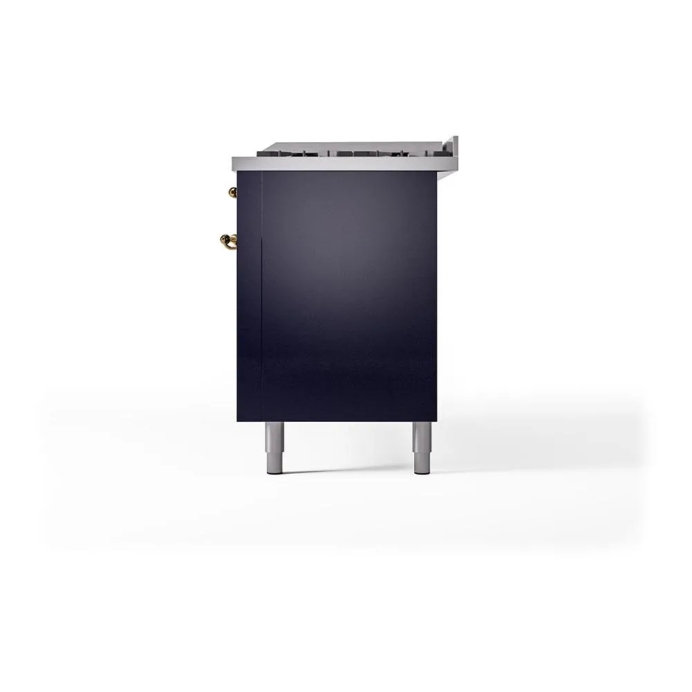 Ilve UN60FQNMPMBG Ilve Un60Fqnmpmbg Nostalgie Ii Noblesse 60" Dual Fuel Range (9 Sealed Burners   Griddle, Natural Gas, Solid Door, Midnight Blue, Brass)