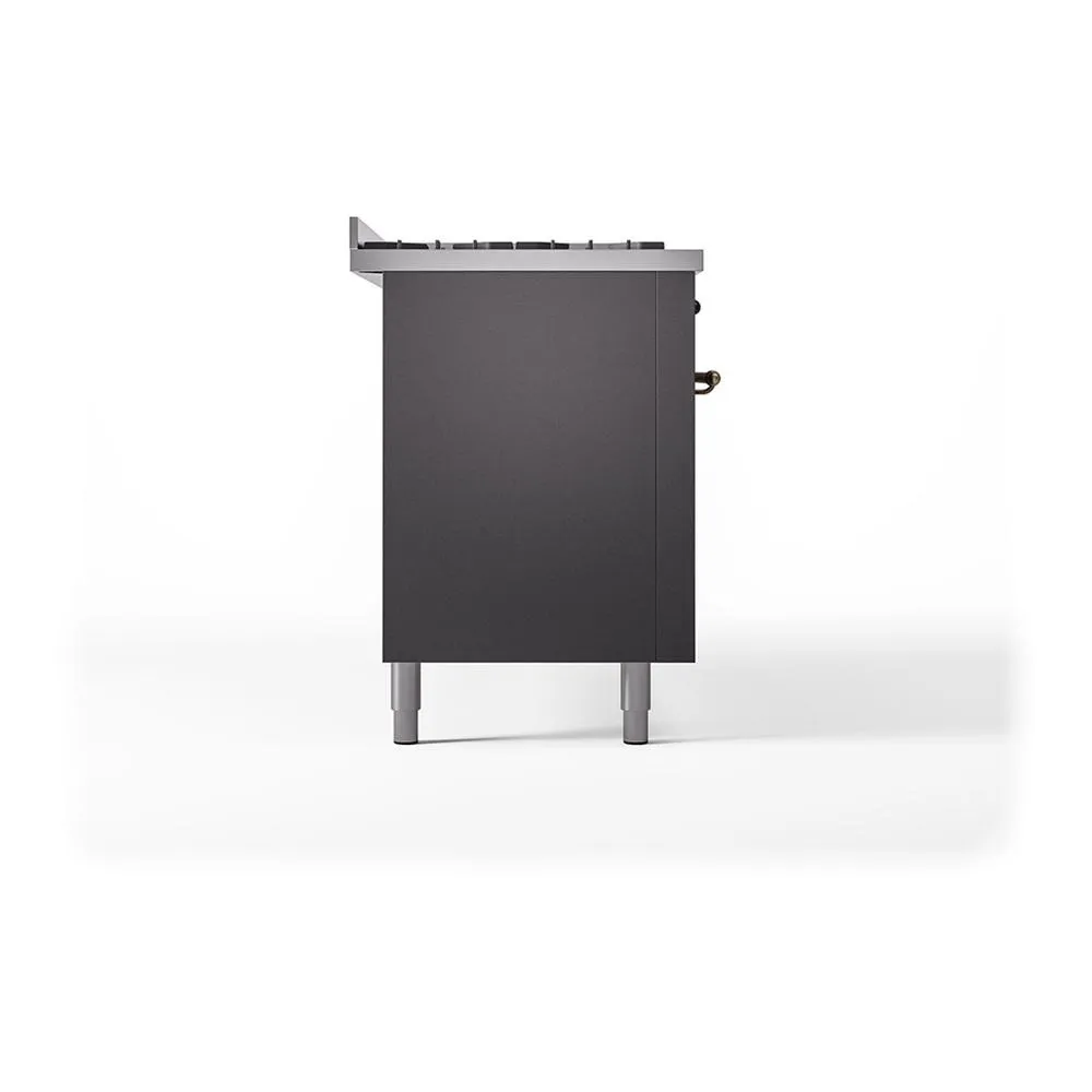 Ilve UN60FQNMPMGB Ilve Un60Fqnmpmgb Nostalgie Ii Noblesse 60" Dual Fuel Range (9 Sealed Burners   Griddle, Natural Gas, Solid Door, Graphite Matte, Burnished)