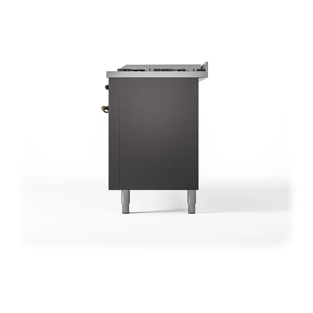 Ilve UN60FQNMPMGBLP Ilve Un60Fqnmpmgblp Nostalgie Ii Noblesse 60" Dual Fuel Range (9 Sealed Burners   Griddle, Liquid Propane, Solid Door, Graphite Matte, Burnished)