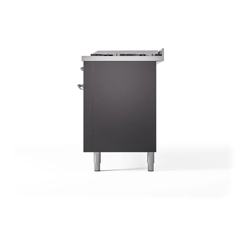 Ilve UN60FQNMPMGC Ilve Un60Fqnmpmgc Nostalgie Ii Noblesse 60" Dual Fuel Range (9 Sealed Burners   Griddle, Natural Gas, Solid Door, Graphite Matte, Chrome)