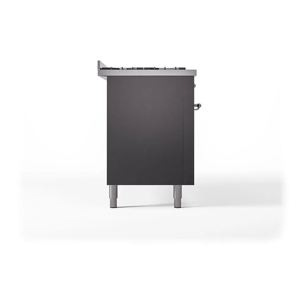 Ilve UN60FQNMPMGC Ilve Un60Fqnmpmgc Nostalgie Ii Noblesse 60" Dual Fuel Range (9 Sealed Burners   Griddle, Natural Gas, Solid Door, Graphite Matte, Chrome)