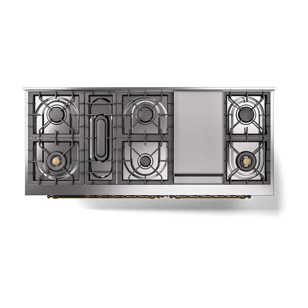 Ilve UN60FQNMPMGGLP Ilve Un60Fqnmpmgglp Nostalgie Ii Noblesse 60" Dual Fuel Range (9 Sealed Burners   Griddle, Liquid Propane, Solid Door, Graphite Matte, Brass)
