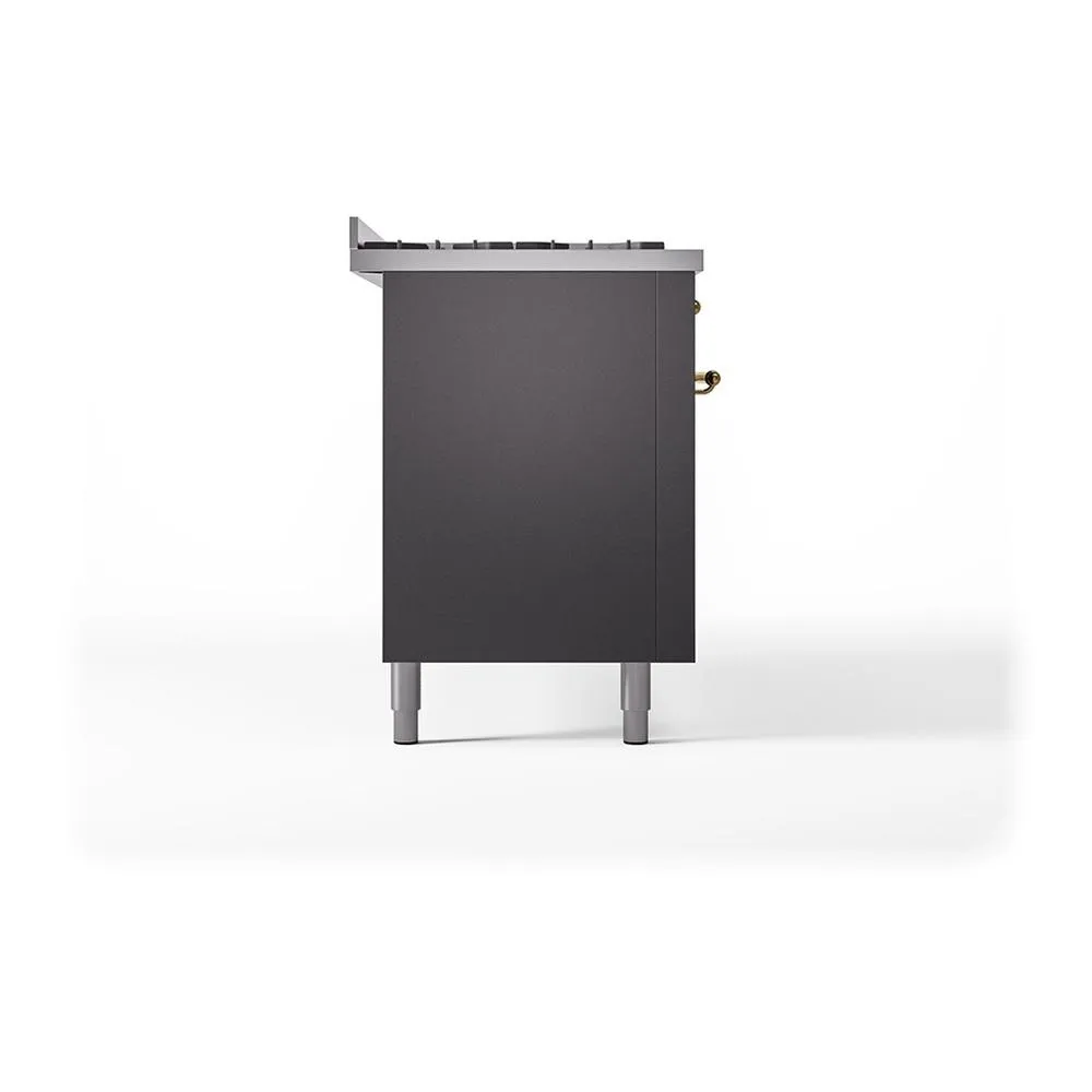 Ilve UN60FQNMPMGGLP Ilve Un60Fqnmpmgglp Nostalgie Ii Noblesse 60" Dual Fuel Range (9 Sealed Burners   Griddle, Liquid Propane, Solid Door, Graphite Matte, Brass)