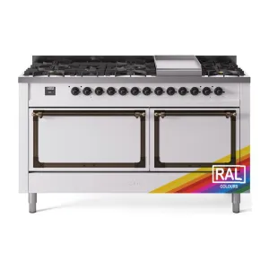 Ilve UN60FQNMPRABLP Ilve Un60Fqnmprablp Nostalgie Ii Noblesse 60" Dual Fuel Range (9 Sealed Burners   Griddle, Liquid Propane, Solid Door, Ral, Burnished) Professional Ranges dual fuel professional range 36 inch