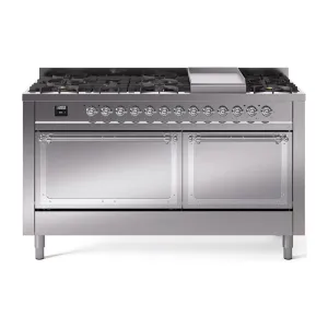 Ilve UN60FQNMPSSC Ilve Un60Fqnmpssc Nostalgie Ii Noblesse 60" Dual Fuel Range (9 Sealed Burners   Griddle, Natural Gas, Solid Door, Stainless Steel, Chrome) Professional Ranges dual fuel professional range 36 inch