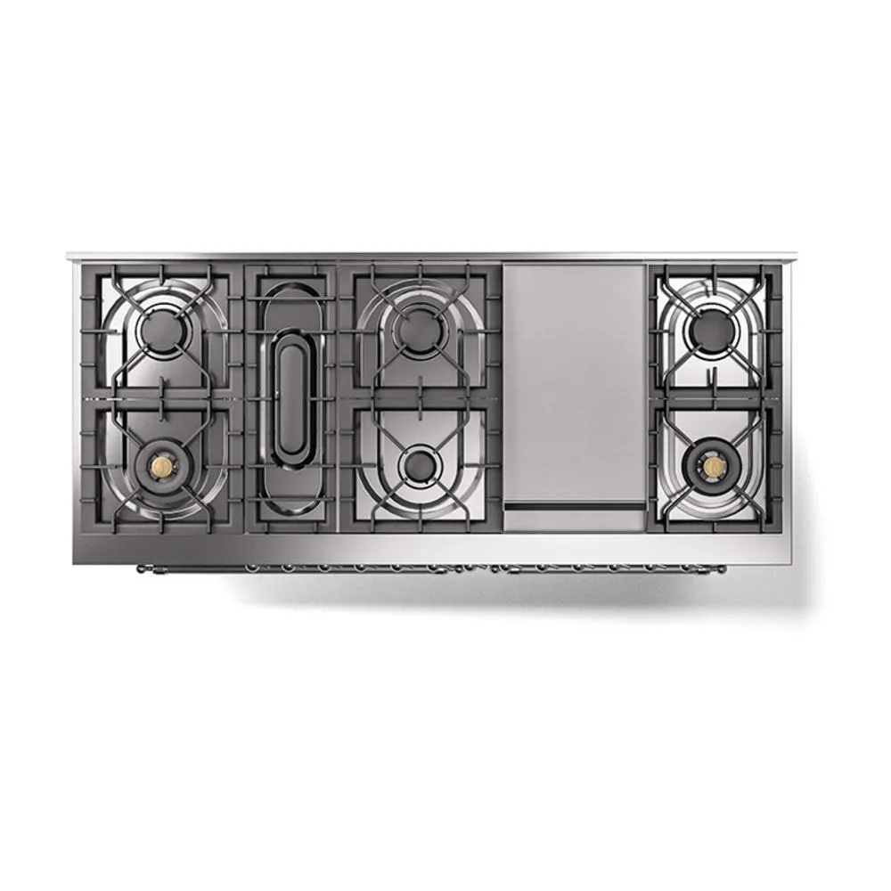 Ilve UN60FQNMPSSC Ilve Un60Fqnmpssc Nostalgie Ii Noblesse 60" Dual Fuel Range (9 Sealed Burners   Griddle, Natural Gas, Solid Door, Stainless Steel, Chrome)