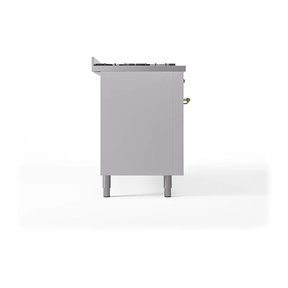 Ilve UN60FQNMPWHG Ilve Un60Fqnmpwhg Nostalgie Ii Noblesse 60" Dual Fuel Range (9 Sealed Burners   Griddle, Natural Gas, Solid Door, White, Brass)