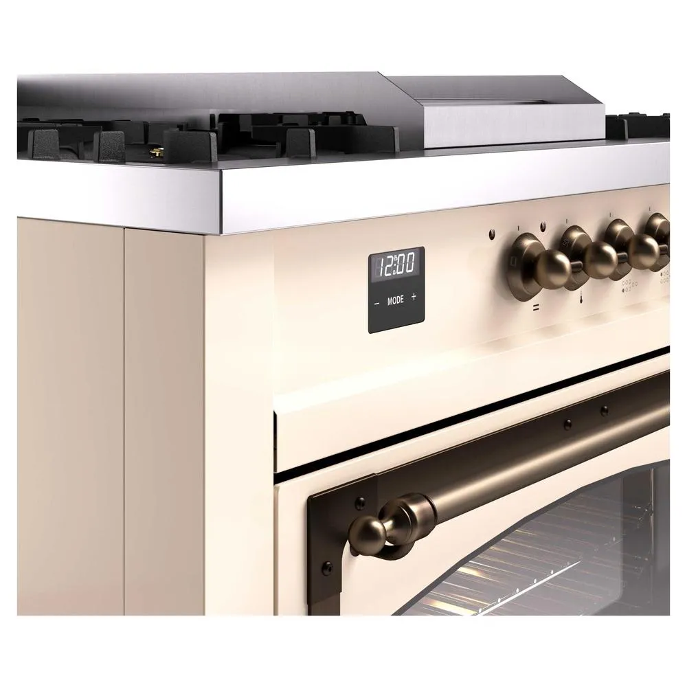Ilve UN60FSNMPAWB Ilve Un60Fsnmpawb Nostalgie Ii Noblesse 60" Dual Fuel Range (7 Sealed Burners   Griddle   French Top, Natural Gas, Triple Glass Door, Antique White, Burnished)