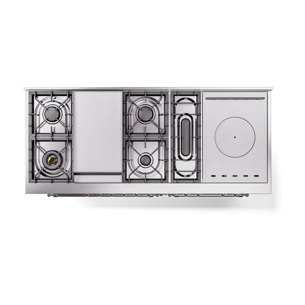 Ilve UN60FSNMPAWCLP Ilve Un60Fsnmpawclp Nostalgie Ii Noblesse 60" Dual Fuel Range (7 Sealed Burners   Griddle   French Top, Liquid Propane, Triple Glass Door, Antique White, Chrome)