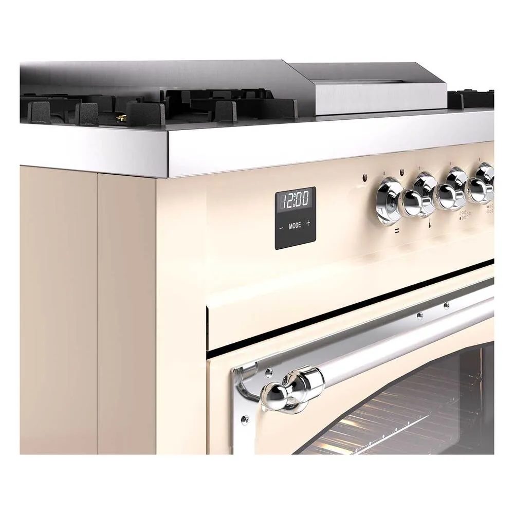Ilve UN60FSNMPAWCLP Ilve Un60Fsnmpawclp Nostalgie Ii Noblesse 60" Dual Fuel Range (7 Sealed Burners   Griddle   French Top, Liquid Propane, Triple Glass Door, Antique White, Chrome)