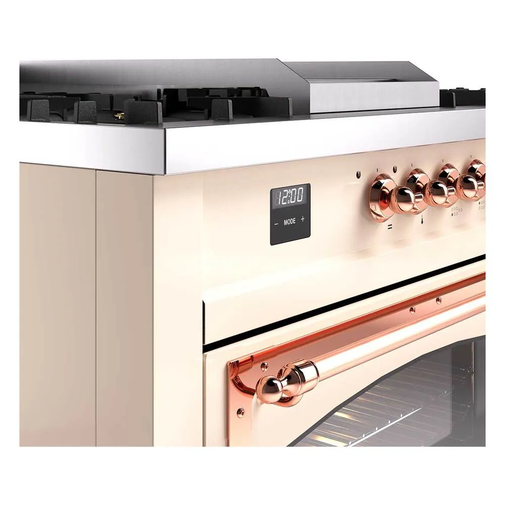 Ilve UN60FSNMPAWPLP Ilve Un60Fsnmpawplp Nostalgie Ii Noblesse 60" Dual Fuel Range (7 Sealed Burners   Griddle   French Top, Liquid Propane, Triple Glass Door, Antique White, Copper)