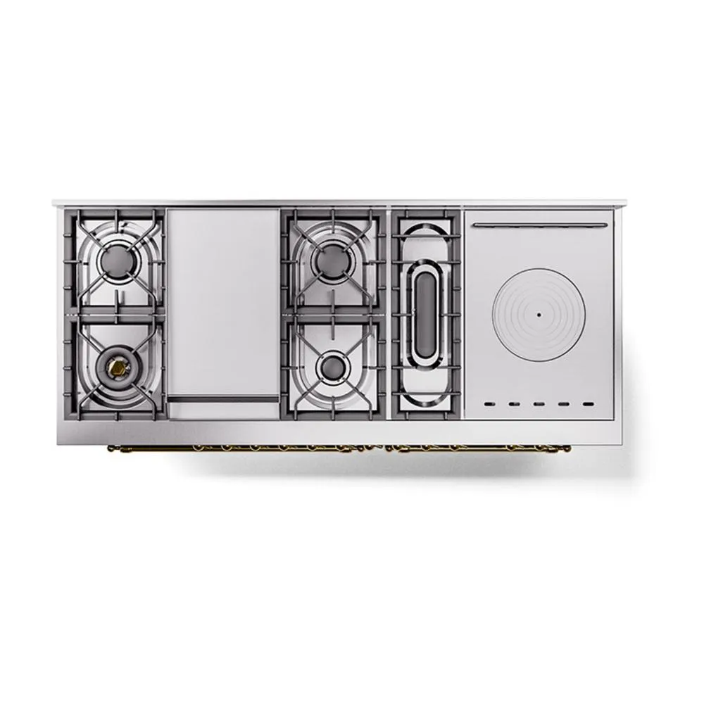Ilve UN60FSNMPBUGLP Ilve Un60Fsnmpbuglp Nostalgie Ii Noblesse 60" Dual Fuel Range (7 Sealed Burners   Griddle   French Top, Liquid Propane, Triple Glass Door, Burgundy, Brass)