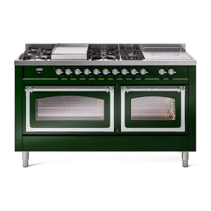 Ilve UN60FSNMPEGC Ilve Un60Fsnmpegc Nostalgie Ii Noblesse 60" Dual Fuel Range (7 Sealed Burners   Griddle   French Top, Natural Gas, Triple Glass Door, Emerald Green, Chrome) Professional Ranges dual fuel professional range 36 inch
