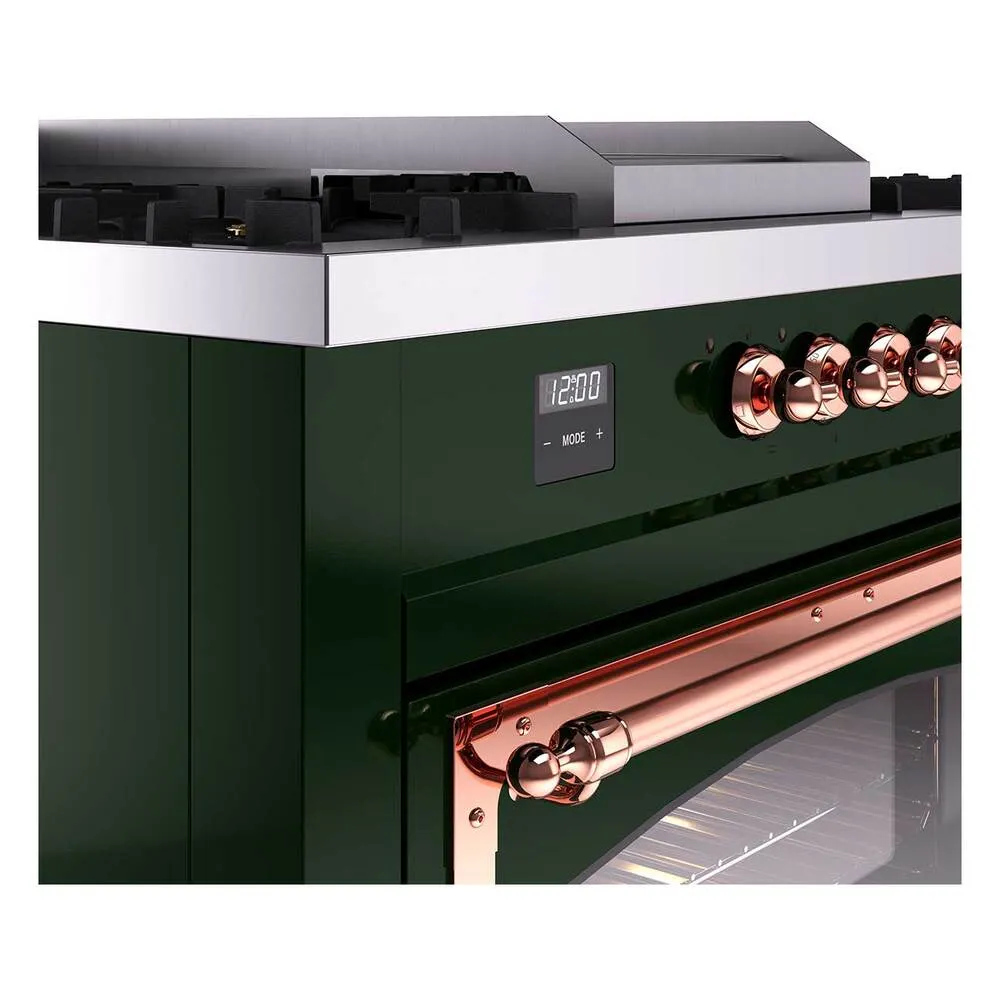 Ilve UN60FSNMPEGPLP Ilve Un60Fsnmpegplp Nostalgie Ii Noblesse 60" Dual Fuel Range (7 Sealed Burners   Griddle   French Top, Liquid Propane, Triple Glass Door, Emerald Green, Copper)