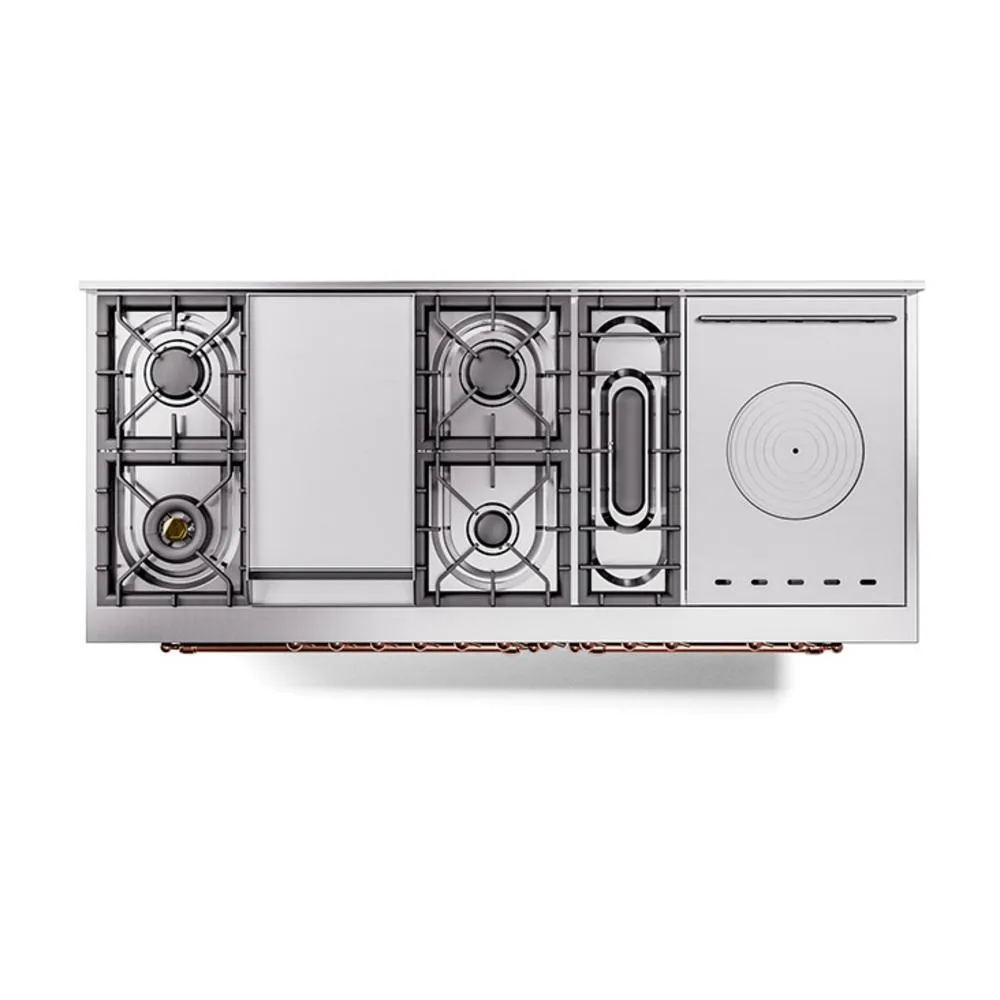 Ilve UN60FSNMPEGPLP Ilve Un60Fsnmpegplp Nostalgie Ii Noblesse 60" Dual Fuel Range (7 Sealed Burners   Griddle   French Top, Liquid Propane, Triple Glass Door, Emerald Green, Copper)