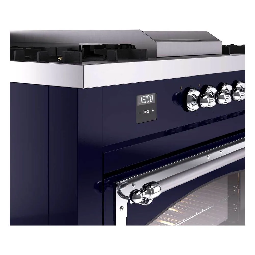Ilve UN60FSNMPMBC Ilve Un60Fsnmpmbc Nostalgie Ii Noblesse 60" Dual Fuel Range (7 Sealed Burners   Griddle   French Top, Natural Gas, Triple Glass Door, Midnight Blue, Chrome)