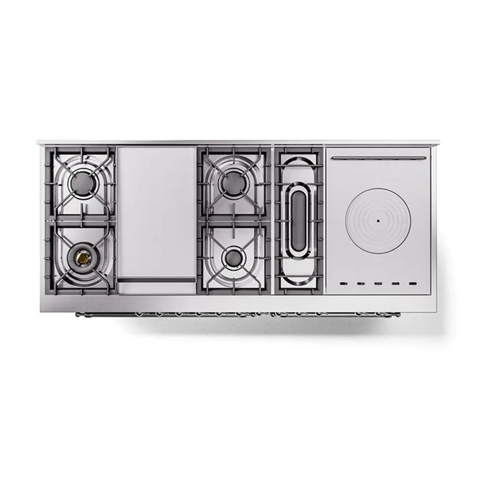 Ilve UN60FSNMPMBCLP Ilve Un60Fsnmpmbclp Nostalgie Ii Noblesse 60" Dual Fuel Range (7 Sealed Burners   Griddle   French Top, Liquid Propane, Triple Glass Door, Midnight Blue, Chrome)
