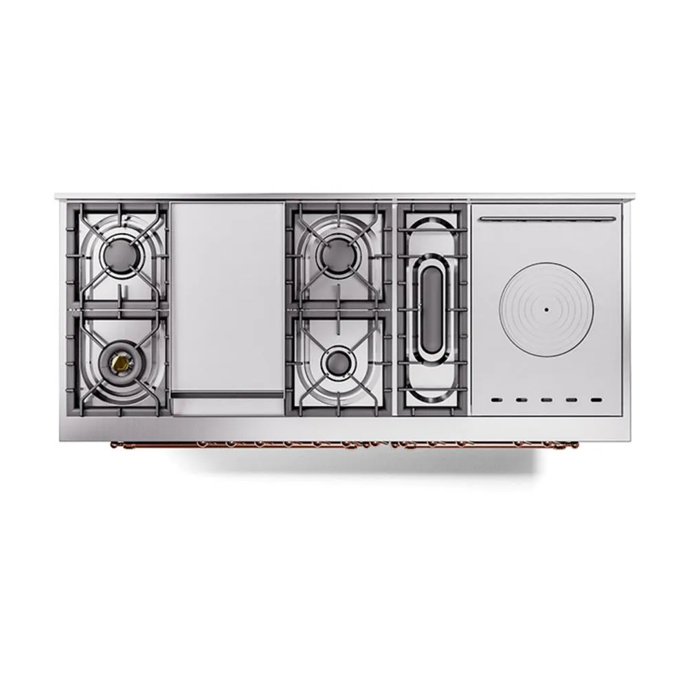 Ilve UN60FSNMPMBPLP Ilve Un60Fsnmpmbplp Nostalgie Ii Noblesse 60" Dual Fuel Range (7 Sealed Burners   Griddle   French Top, Liquid Propane, Triple Glass Door, Midnight Blue, Copper)