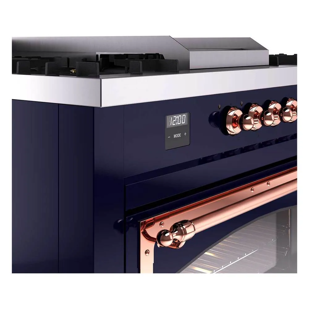 Ilve UN60FSNMPMBPLP Ilve Un60Fsnmpmbplp Nostalgie Ii Noblesse 60" Dual Fuel Range (7 Sealed Burners   Griddle   French Top, Liquid Propane, Triple Glass Door, Midnight Blue, Copper)