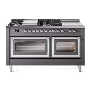 Ilve UN60FSNMPMGCLP Ilve Un60Fsnmpmgclp Nostalgie Ii Noblesse 60" Dual Fuel Range (7 Sealed Burners   Griddle   French Top, Liquid Propane, Triple Glass Door, Graphite Matte, Chrome) Professional Ranges dual fuel professional range 36 inch