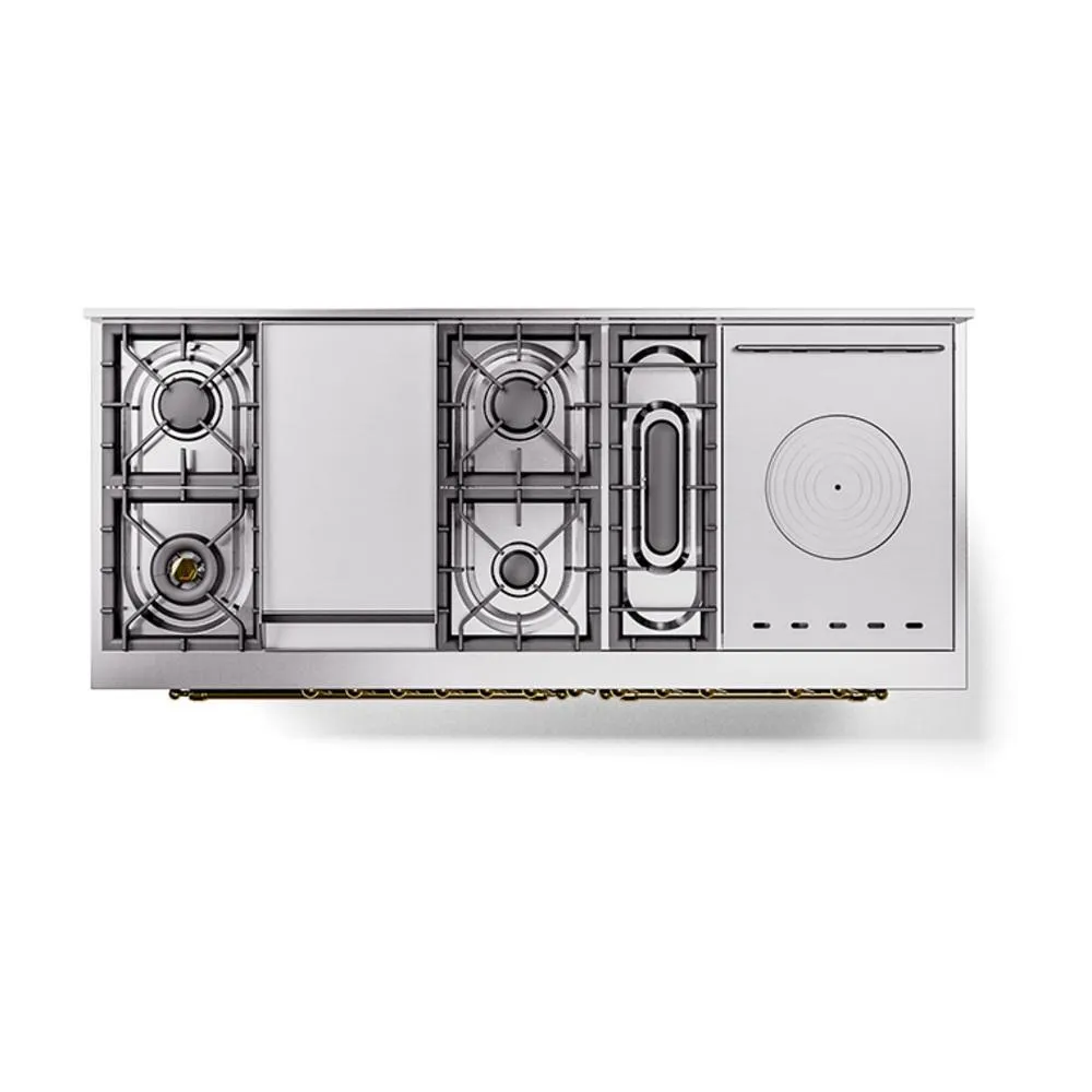 Ilve UN60FSNMPMGGLP Ilve Un60Fsnmpmgglp Nostalgie Ii Noblesse 60" Dual Fuel Range (7 Sealed Burners   Griddle   French Top, Liquid Propane, Triple Glass Door, Graphite Matte, Brass)