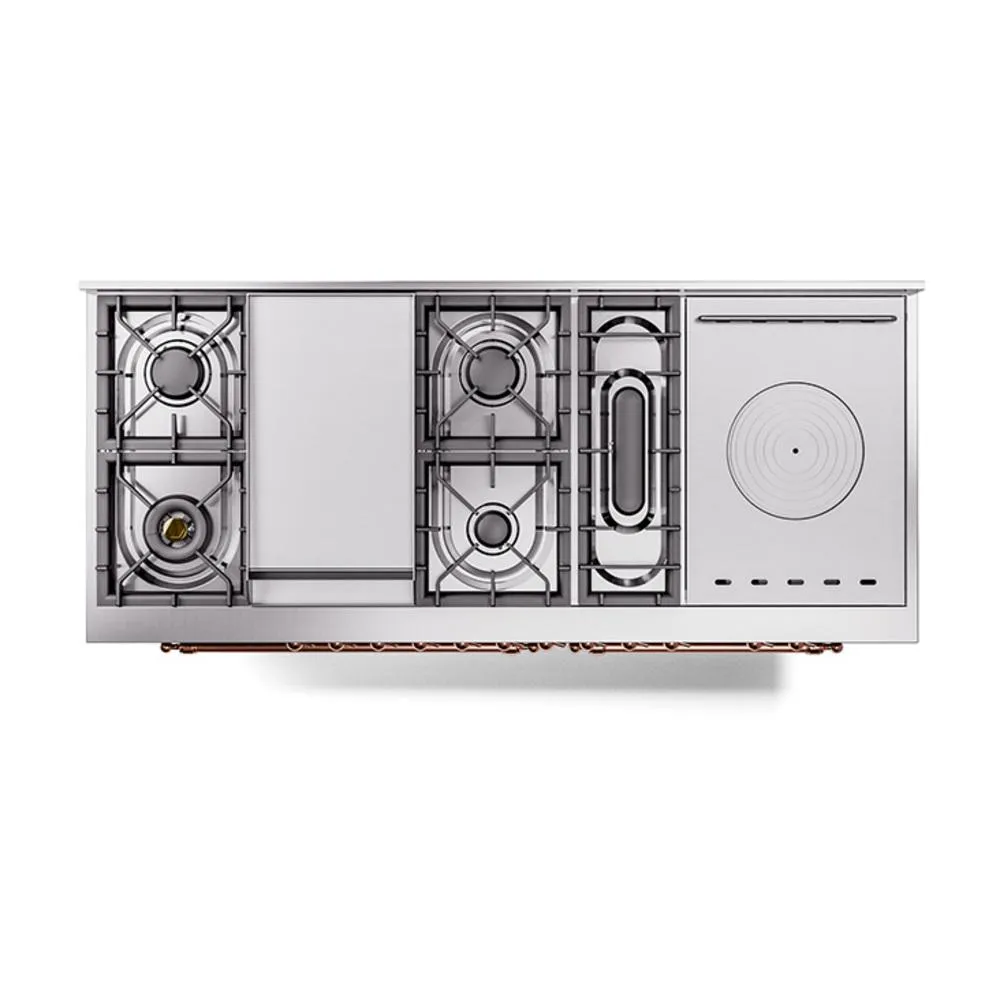 Ilve UN60FSNMPMGPLP Ilve Un60Fsnmpmgplp Nostalgie Ii Noblesse 60" Dual Fuel Range (7 Sealed Burners   Griddle   French Top, Liquid Propane, Triple Glass Door, Graphite Matte, Copper)