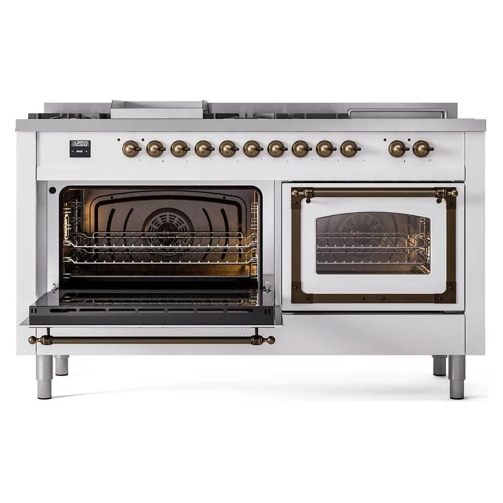 Ilve UN60FSNMPRABLP Ilve Un60Fsnmprablp Nostalgie Ii Noblesse 60" Dual Fuel Range (7 Sealed Burners   Griddle   French Top, Liquid Propane, Triple Glass Door, Ral, Burnished)