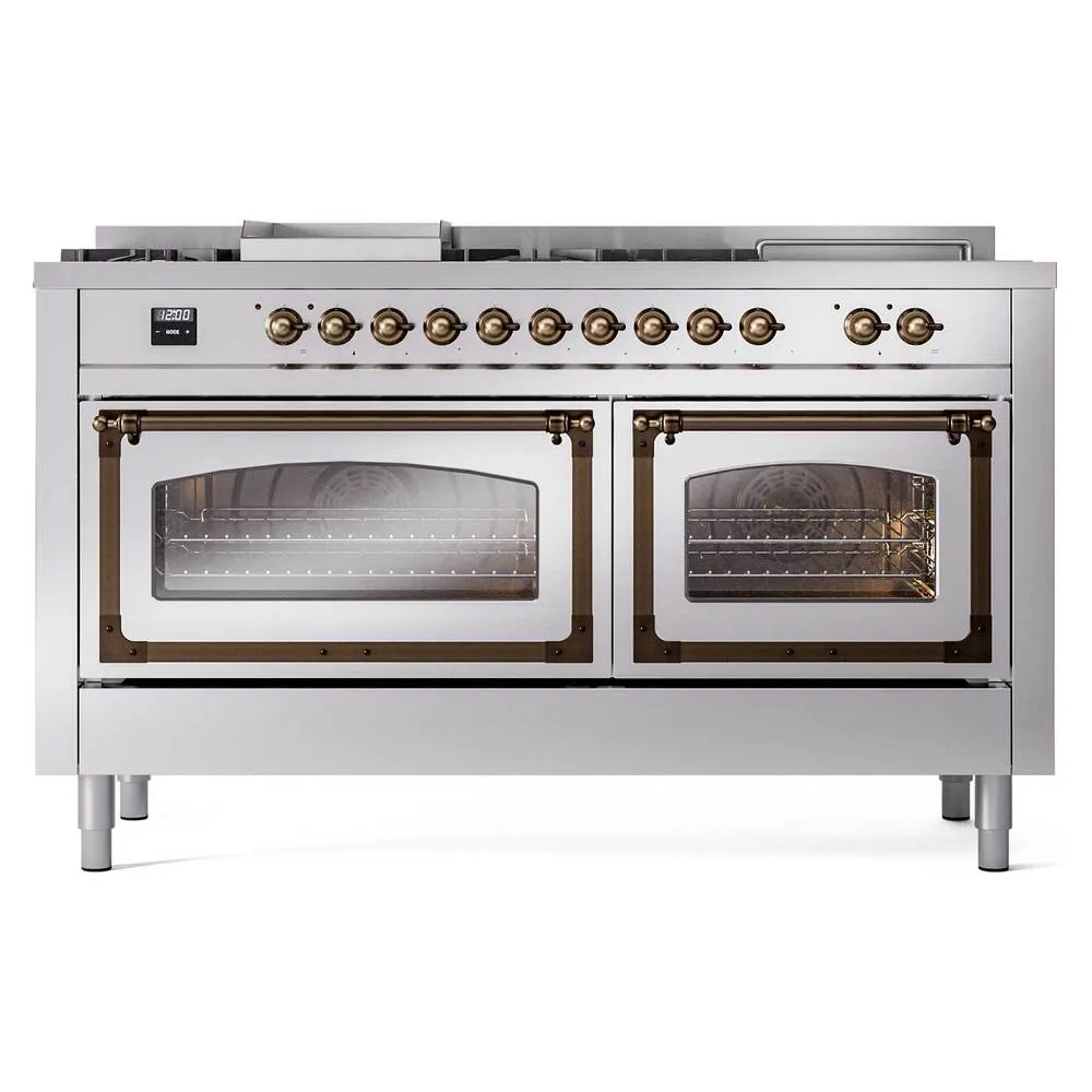 Ilve UN60FSNMPRABLP Ilve Un60Fsnmprablp Nostalgie Ii Noblesse 60" Dual Fuel Range (7 Sealed Burners   Griddle   French Top, Liquid Propane, Triple Glass Door, Ral, Burnished)