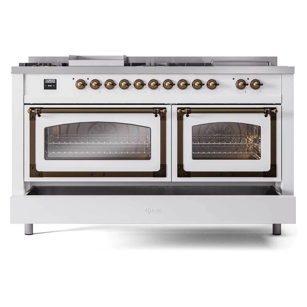 Ilve UN60FSNMPRABLP Ilve Un60Fsnmprablp Nostalgie Ii Noblesse 60" Dual Fuel Range (7 Sealed Burners   Griddle   French Top, Liquid Propane, Triple Glass Door, Ral, Burnished)
