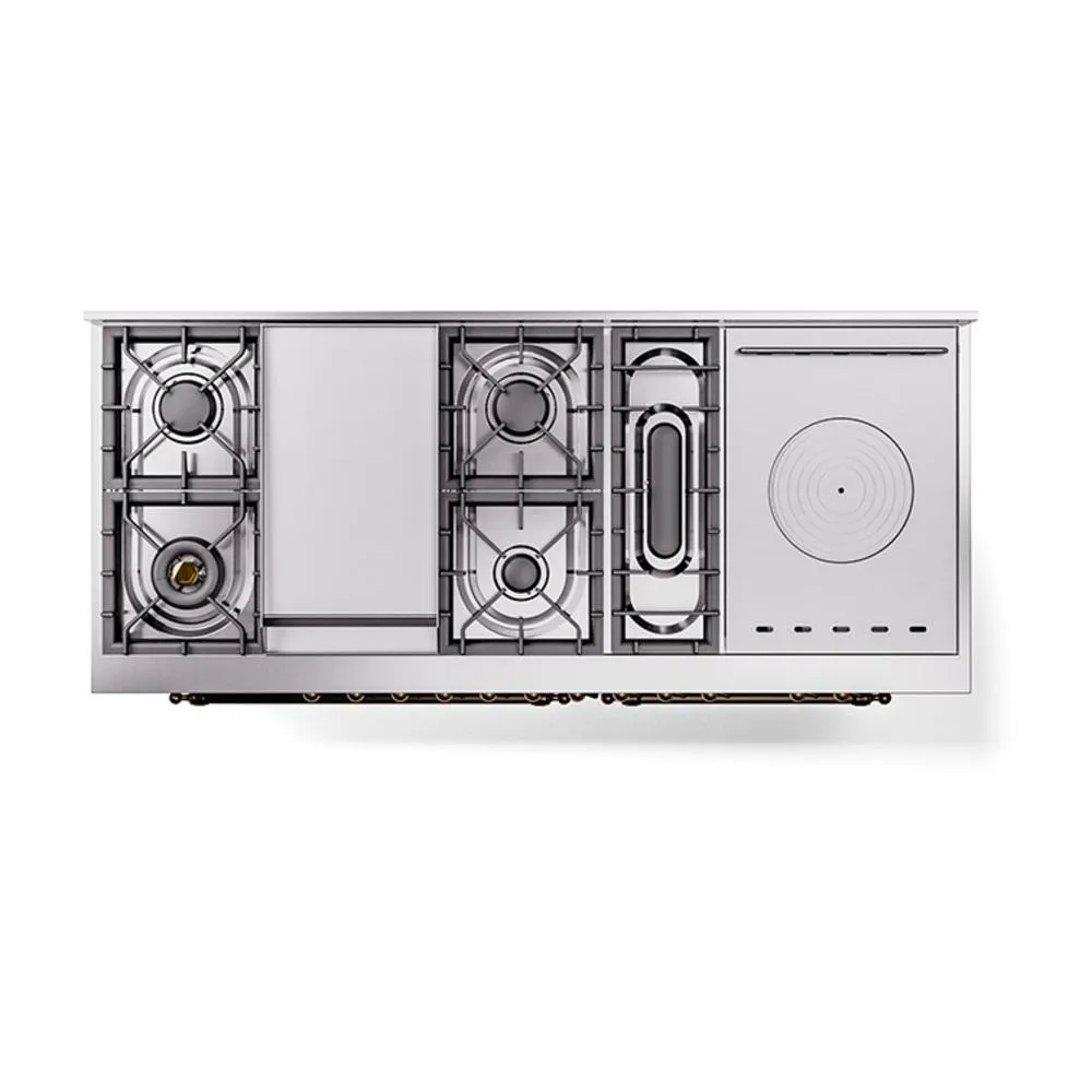 Ilve UN60FSNMPRABLP Ilve Un60Fsnmprablp Nostalgie Ii Noblesse 60" Dual Fuel Range (7 Sealed Burners   Griddle   French Top, Liquid Propane, Triple Glass Door, Ral, Burnished)