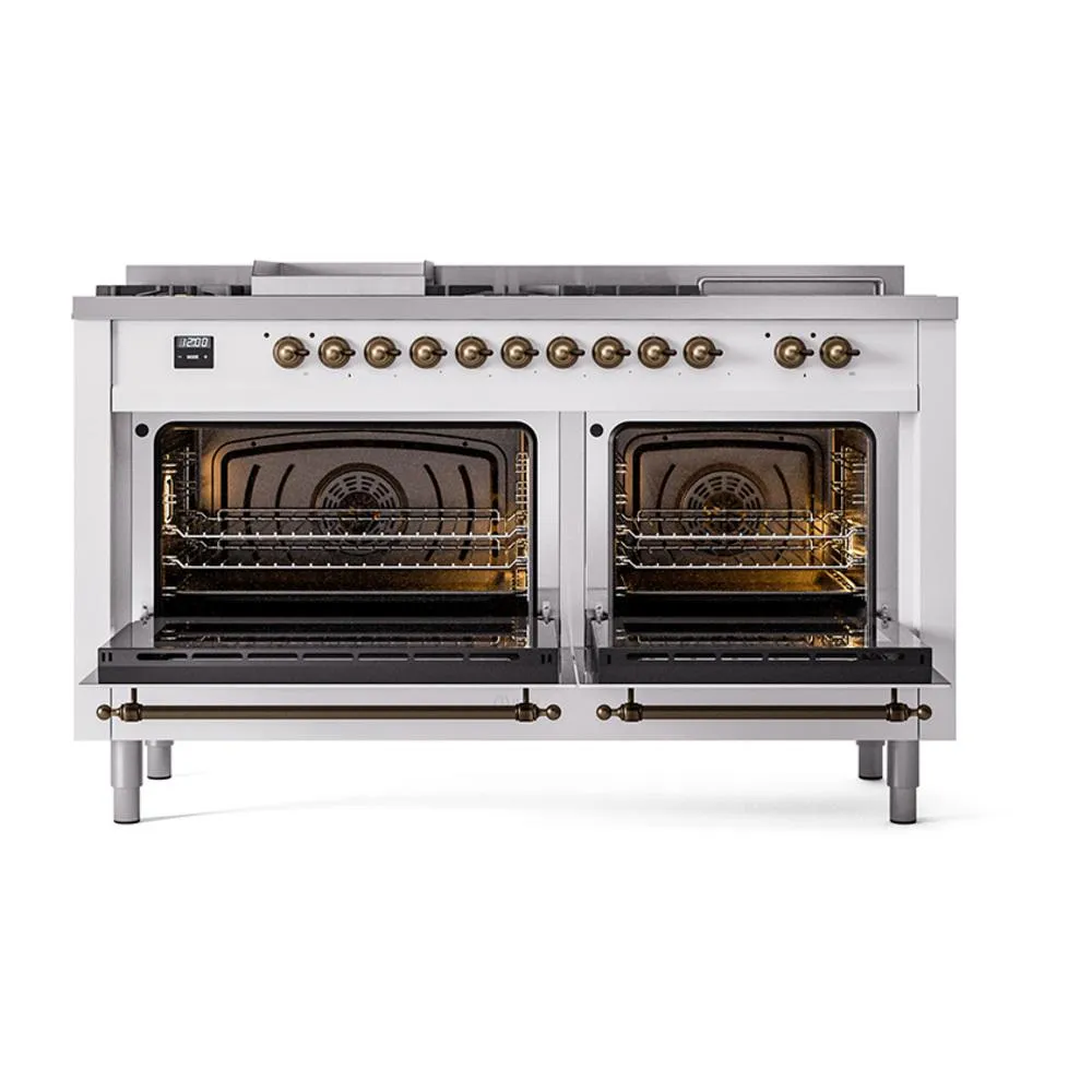 Ilve UN60FSNMPRABLP Ilve Un60Fsnmprablp Nostalgie Ii Noblesse 60" Dual Fuel Range (7 Sealed Burners   Griddle   French Top, Liquid Propane, Triple Glass Door, Ral, Burnished)