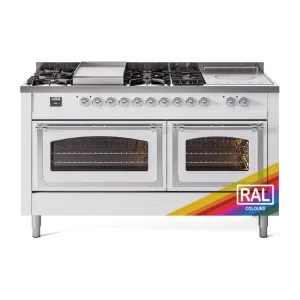 Ilve UN60FSNMPRAC Ilve Un60Fsnmprac Nostalgie Ii Noblesse 60" Dual Fuel Range (7 Sealed Burners   Griddle   French Top, Natural Gas, Triple Glass Door, Ral, Chrome) Professional Ranges dual fuel professional range 36 inch