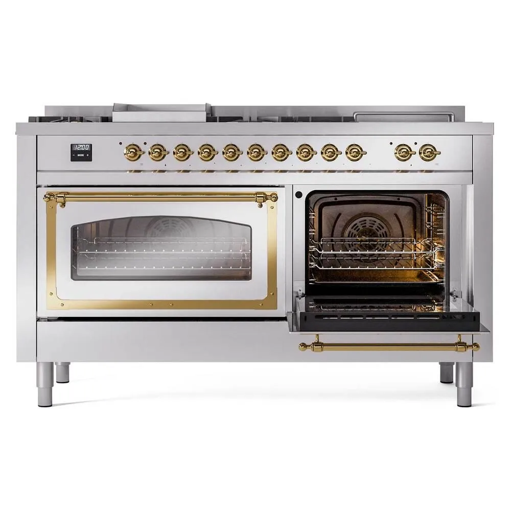 Ilve UN60FSNMPRAG Ilve Un60Fsnmprag Nostalgie Ii Noblesse 60" Dual Fuel Range (7 Sealed Burners   Griddle   French Top, Natural Gas, Triple Glass Door, Ral, Brass)