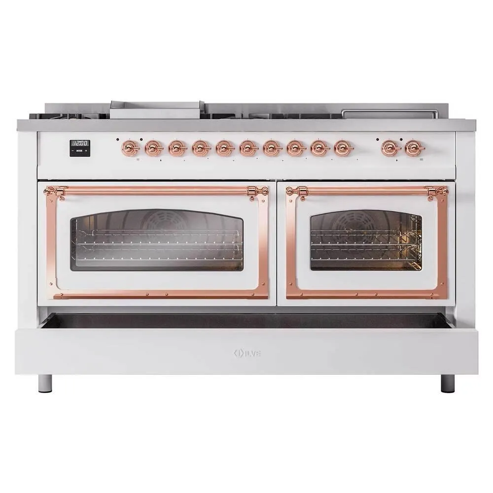 Ilve UN60FSNMPRAPLP Ilve Un60Fsnmpraplp Nostalgie Ii Noblesse 60" Dual Fuel Range (7 Sealed Burners   Griddle   French Top, Liquid Propane, Triple Glass Door, Ral, Copper)