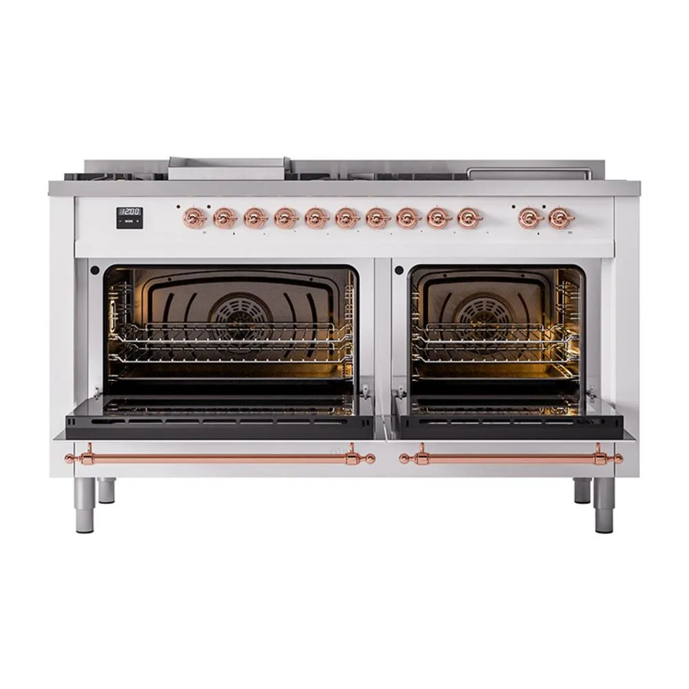Ilve UN60FSNMPRAPLP Ilve Un60Fsnmpraplp Nostalgie Ii Noblesse 60" Dual Fuel Range (7 Sealed Burners   Griddle   French Top, Liquid Propane, Triple Glass Door, Ral, Copper)