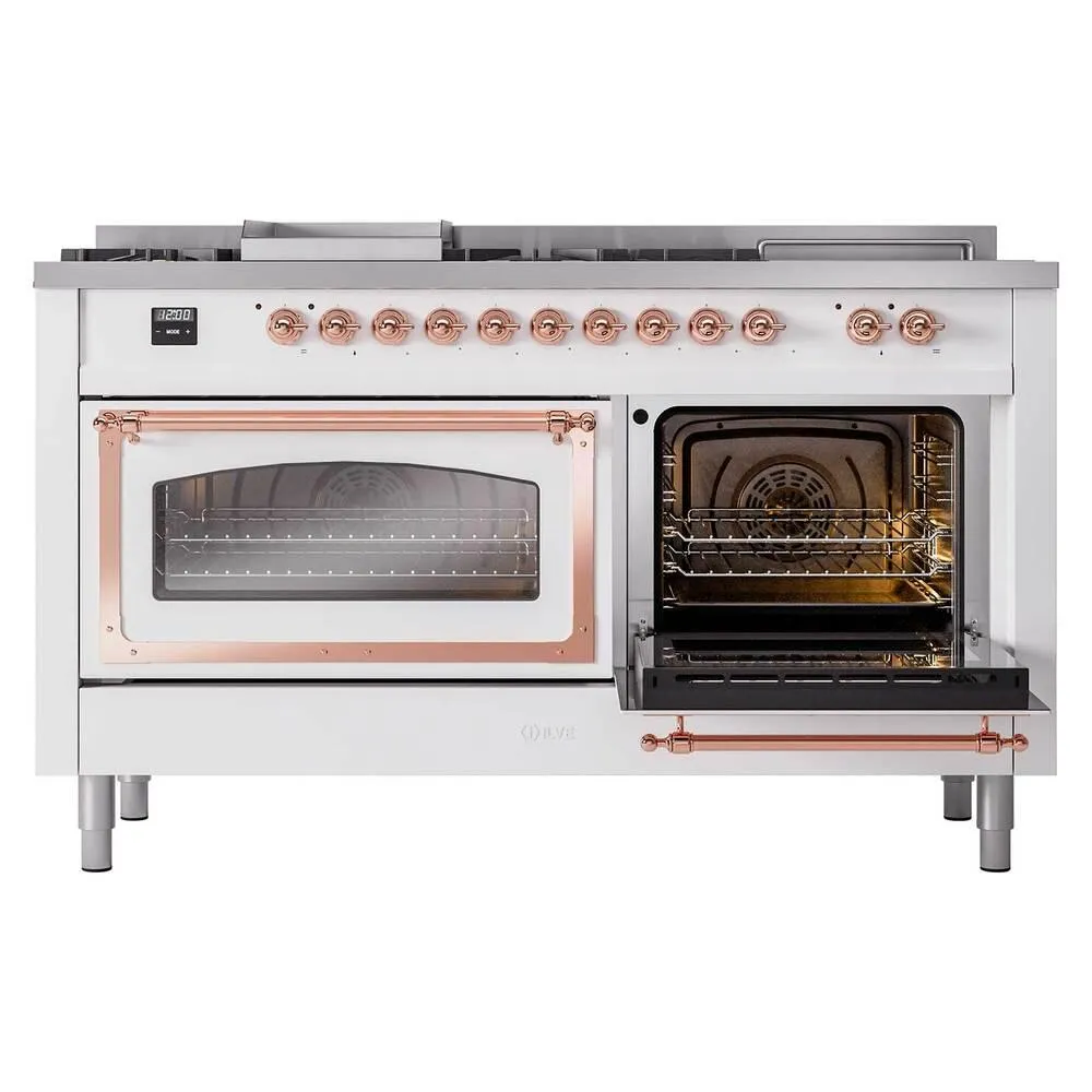 Ilve UN60FSNMPRAPLP Ilve Un60Fsnmpraplp Nostalgie Ii Noblesse 60" Dual Fuel Range (7 Sealed Burners   Griddle   French Top, Liquid Propane, Triple Glass Door, Ral, Copper)