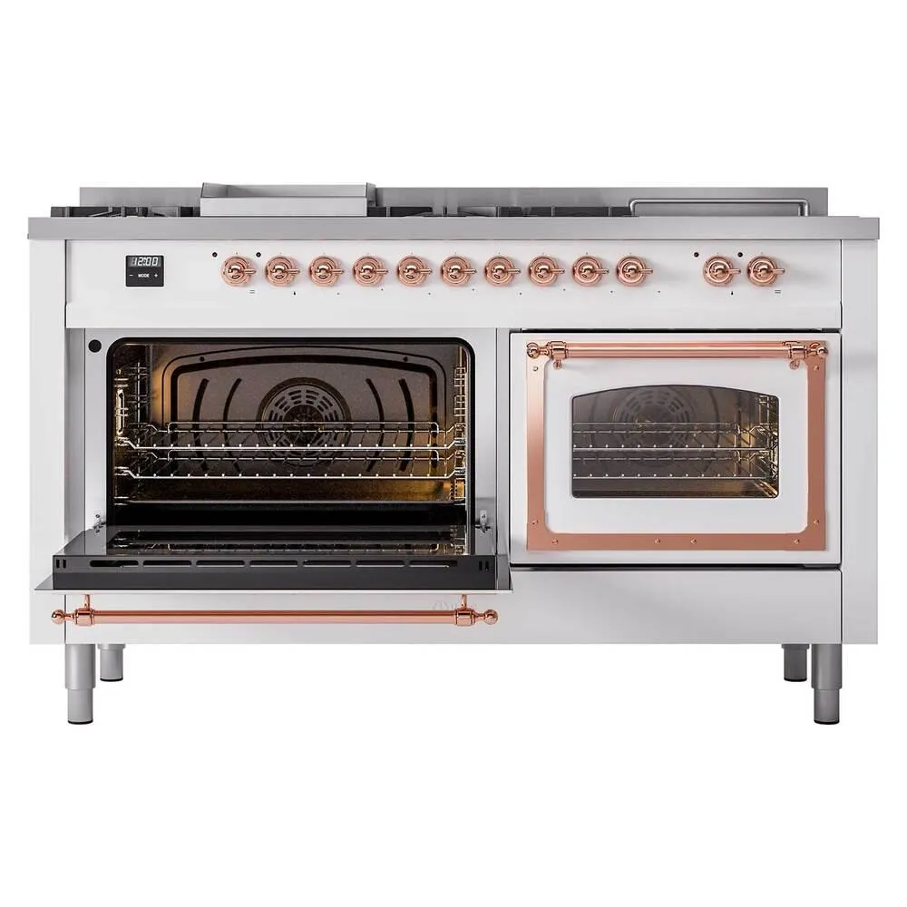 Ilve UN60FSNMPRAPLP Ilve Un60Fsnmpraplp Nostalgie Ii Noblesse 60" Dual Fuel Range (7 Sealed Burners   Griddle   French Top, Liquid Propane, Triple Glass Door, Ral, Copper)