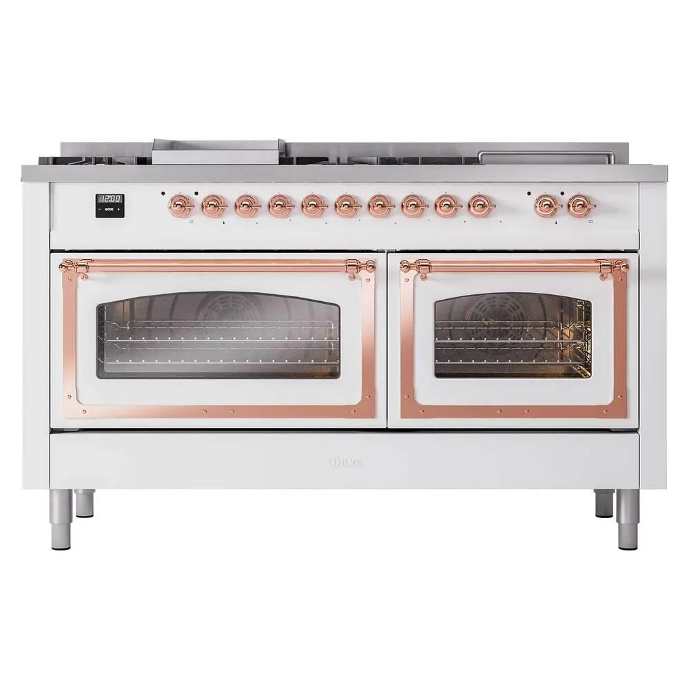 Ilve UN60FSNMPRAPLP Ilve Un60Fsnmpraplp Nostalgie Ii Noblesse 60" Dual Fuel Range (7 Sealed Burners   Griddle   French Top, Liquid Propane, Triple Glass Door, Ral, Copper)