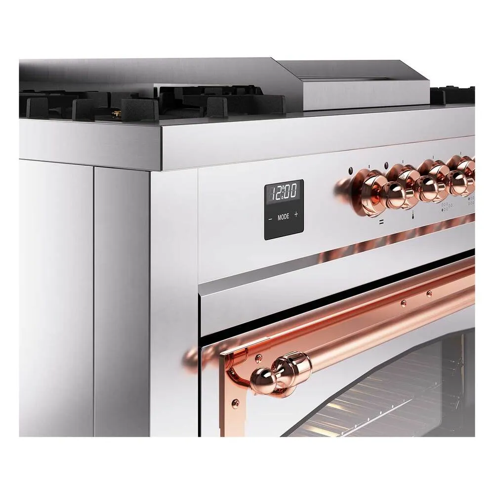 Ilve UN60FSNMPSSP Ilve Un60Fsnmpssp Nostalgie Ii Noblesse 60" Dual Fuel Range (7 Sealed Burners   Griddle   French Top, Natural Gas, Triple Glass Door, Stainless Steel, Copper)