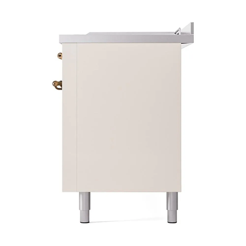 Ilve UN60FSQNMPAWB Ilve Un60Fsqnmpawb Nostalgie Ii Noblesse 60" Dual Fuel Range (7 Sealed Burners   Griddle   French Top, Natural Gas, Solid Door, Antique White, Burnished)