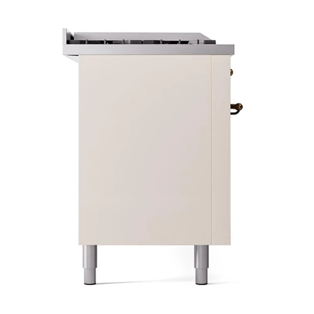 Ilve UN60FSQNMPAWB Ilve Un60Fsqnmpawb Nostalgie Ii Noblesse 60" Dual Fuel Range (7 Sealed Burners   Griddle   French Top, Natural Gas, Solid Door, Antique White, Burnished)