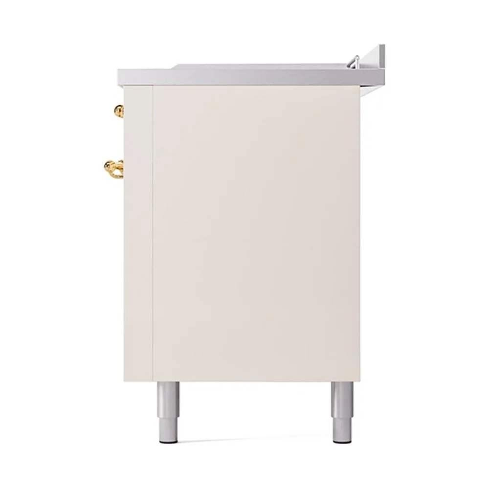 Ilve UN60FSQNMPAWGLP Ilve Un60Fsqnmpawglp Nostalgie Ii Noblesse 60" Dual Fuel Range (7 Sealed Burners   Griddle   French Top, Liquid Propane, Solid Door, Antique White, Brass)